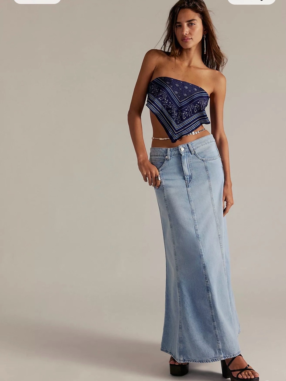 We The Free Light Blue Denim Maxi Skirt